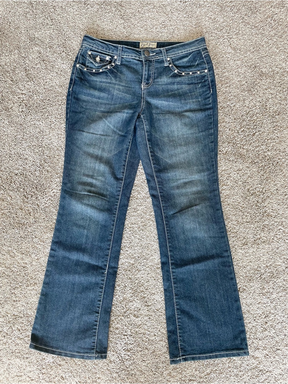 Earl Jean Women's Bootcut Jeans Bling Rhinestone Flap Pocket Y2K 29” Inseam